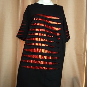 Balmain Paris Women's Holographic Cut Out T-shirt - Size: XL -Color: Black / Red